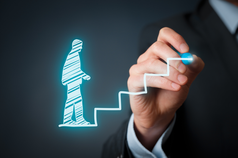 Professionals discussing career strategy in a bright office